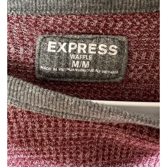 Express Waffle Knit Shirt Mens Medium Long Sleeve Crew Neck Red Gray Cotton - Picture 3 of 8